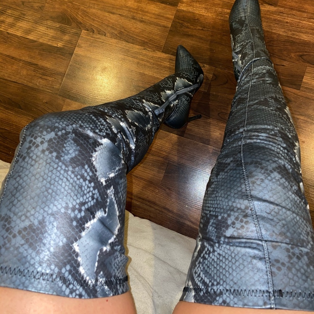 Over the knee snake skin blue boots
